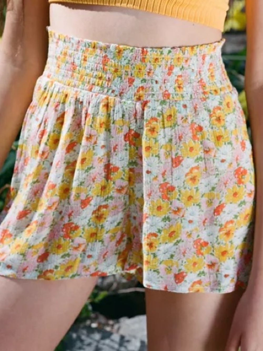 Yellow floral UO shorts